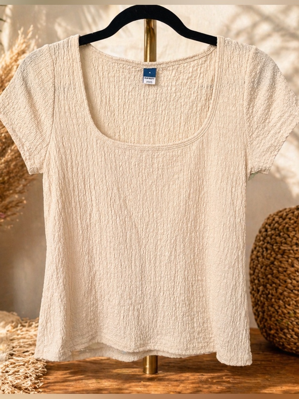Women’s Cream Textured Scoop Neck Top